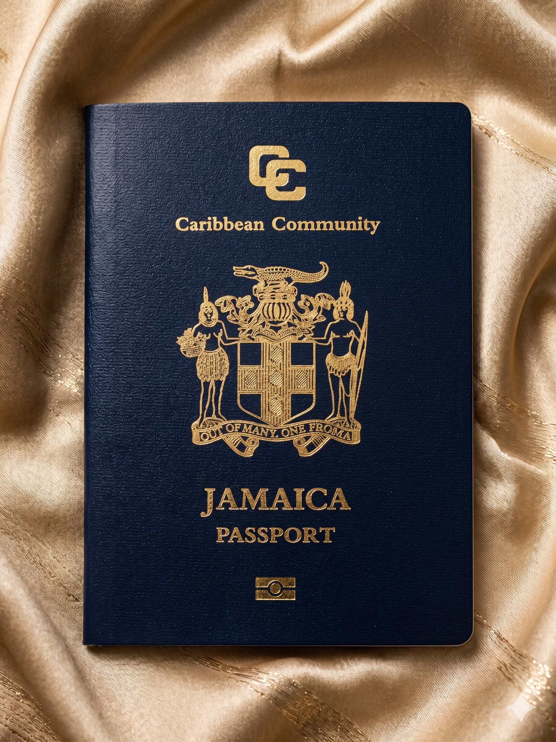 Jamaican e-Passport with biometric chip symbol
